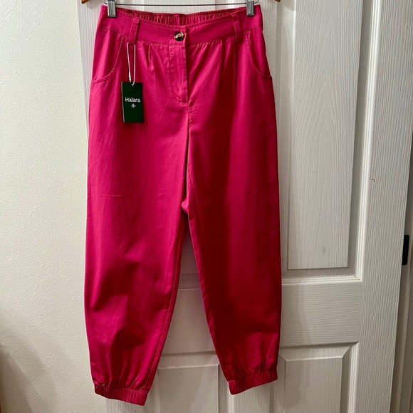 HALARA Pants - Halara Mid Rise Casual Joggers Pockets Women Small Pink 100% Cotton Elastic Cuff